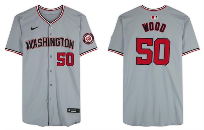 Men's Gray Washington Nationals #50 James Wood Limited Stitched Baseball Jersey